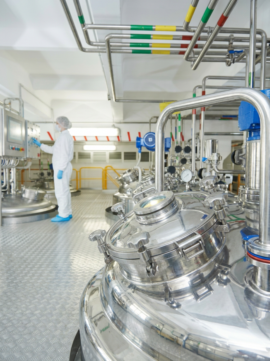 CIP SIP roestvaststalen pharma reactor met kijkglas in cleanroom omgeving